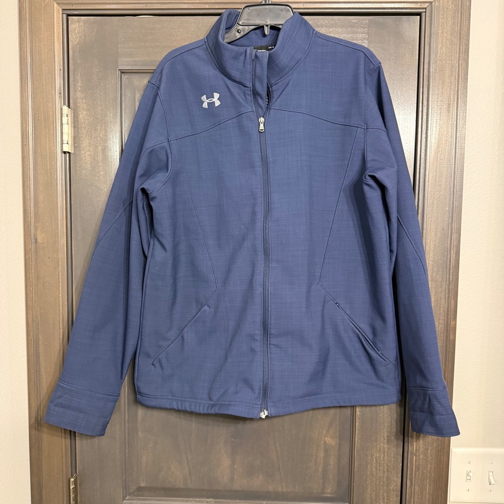 Under Armour ColdGear Men Large Navy Blue Full Zip Textured Jacket Loose Fit